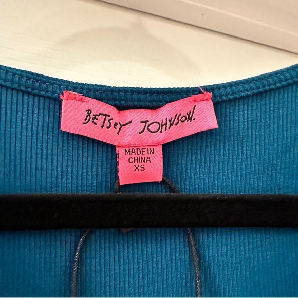 Betsey Johnson Mini Rib Flutter Sleeve Midi with Ruched Slit sz XS Blue Saphire - Picture 6 of 8